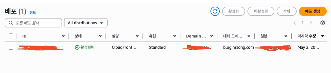 Cloudfront 배포 생성 확인